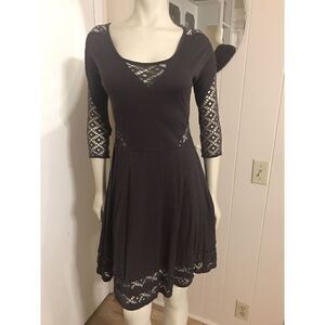 Free People Womens Small To The Point Mini Dress Gray Fit & Flare Lace Cut Outs